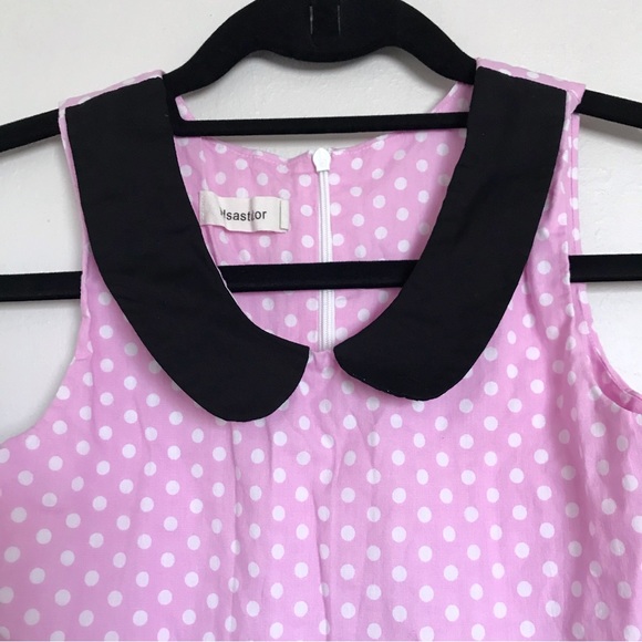 Hsastutor Pink Polka Dot Sleeveless Swing Dress Girls Cosplay Halloween Dress Up - Picture 3 of 10